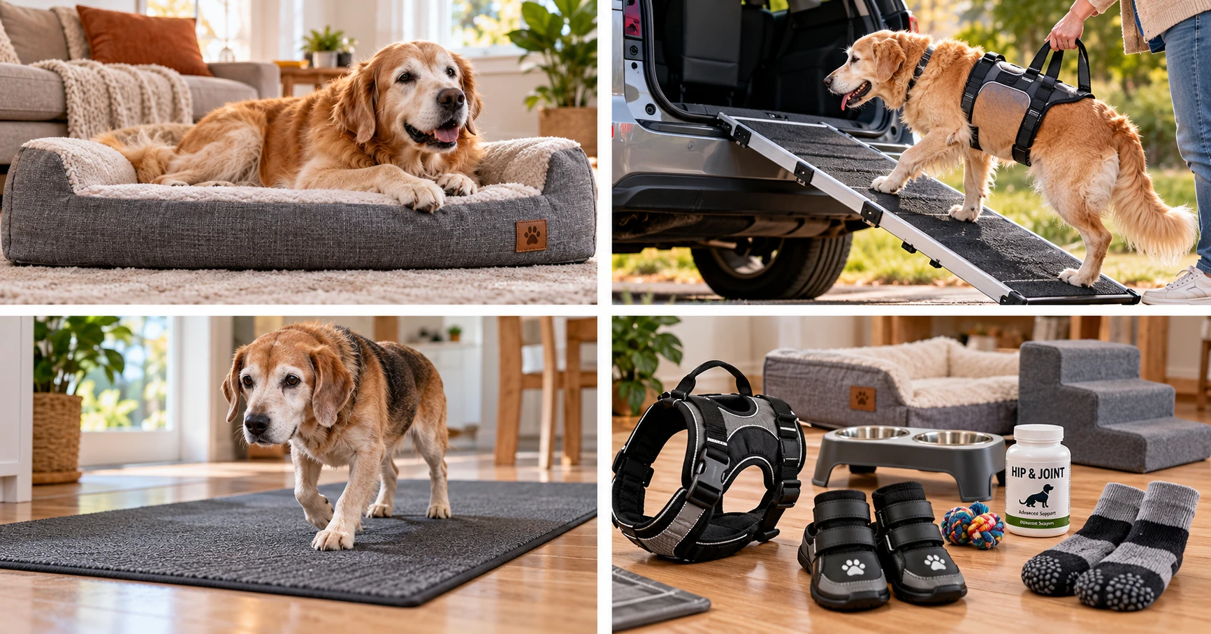 Senior dog mobility products including ramps and supportive pet accessories